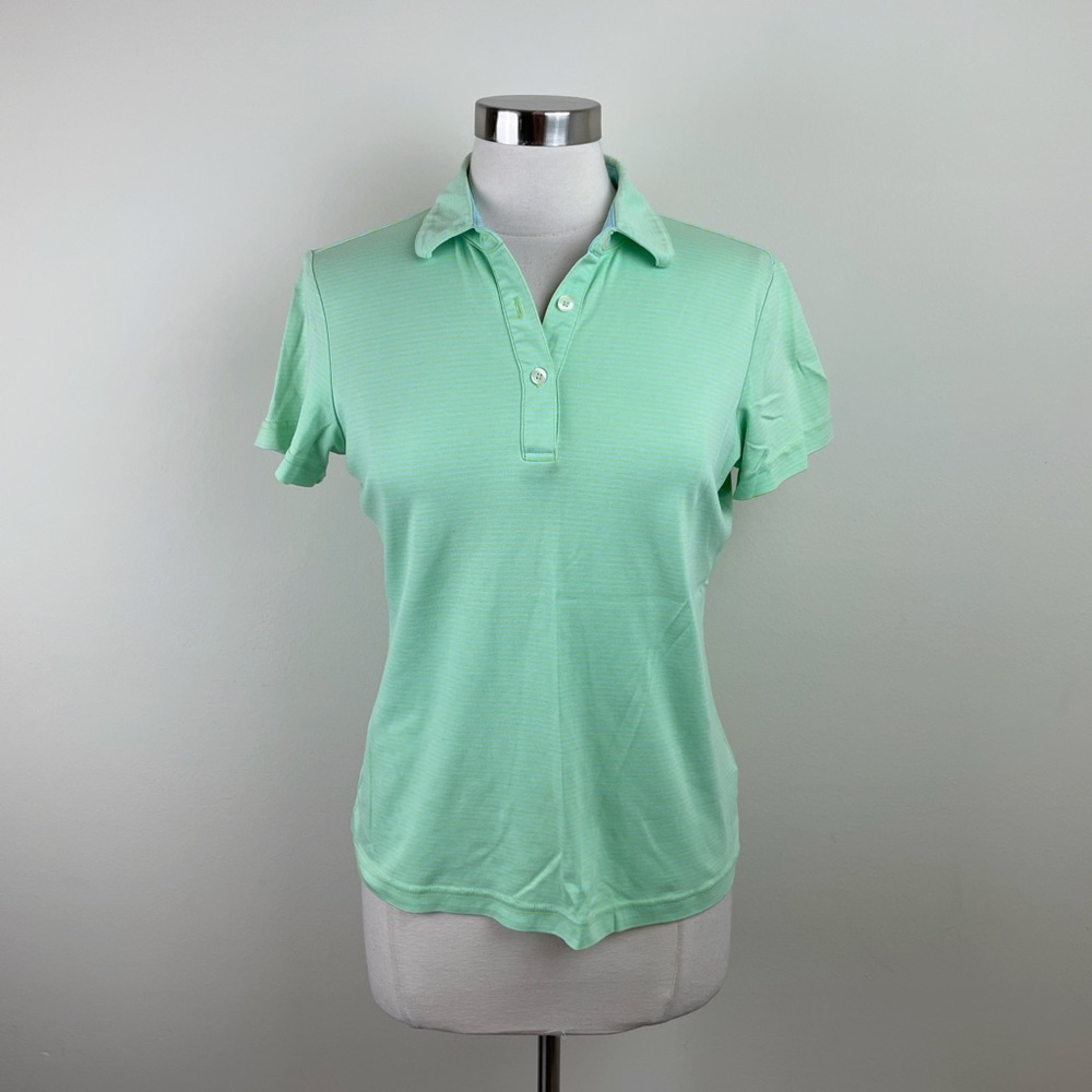 Jack Nicklaus Green Blue Stripe Polo Short Sleeve Top Women Size Large
